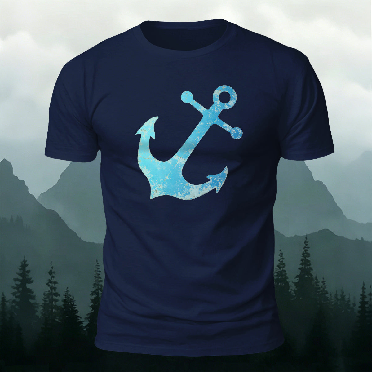 Vintage Blue Anchor Outdoor Casual Cotton T-Shirt