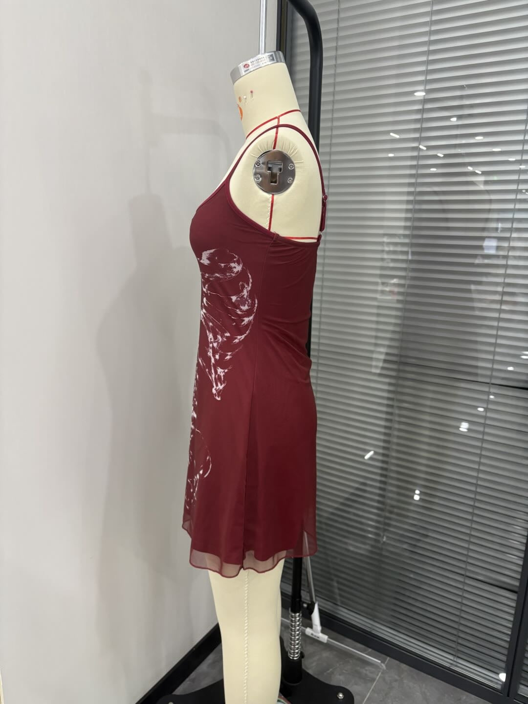 Dark-themed Skeleton-Print Bodycon Spaghetti-Strap Dress