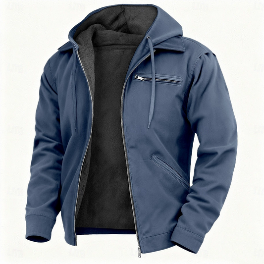 Hooded Fleece-Lined Zip Front Casual Outer Jacket
