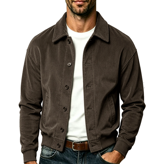 Corduroy Patch Pocket Lapel Button Jacket