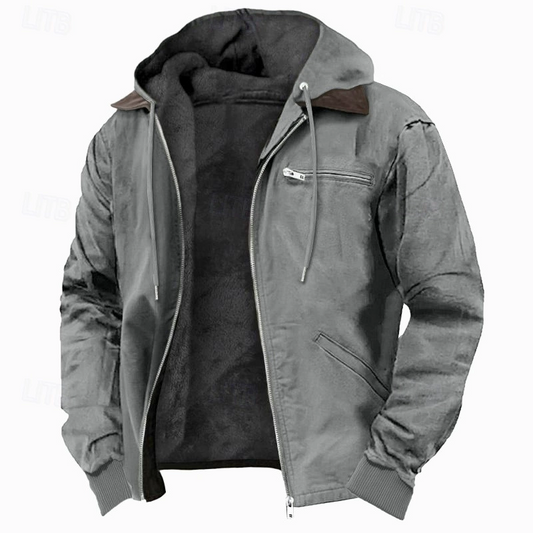 Hooded Fleece-Lined Zip Front Casual Outer Jacket