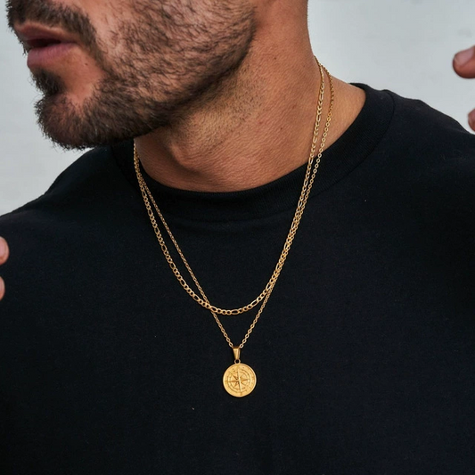Vintage Double Layer Compass Nautical Pendant Necklace