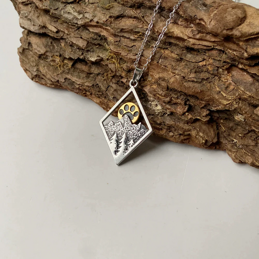 Vintage Woodland Paw Print Pendant Nature Necklace
