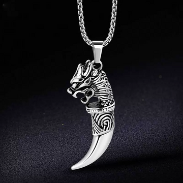 Vintage Wolf Tooth Dragon Head Pendant Necklace