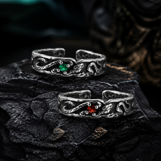 Dark Intertwined Snake Retro Antiqued Open Ring