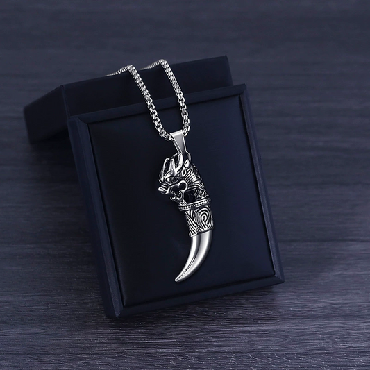 Vintage Wolf Tooth Dragon Head Pendant Necklace