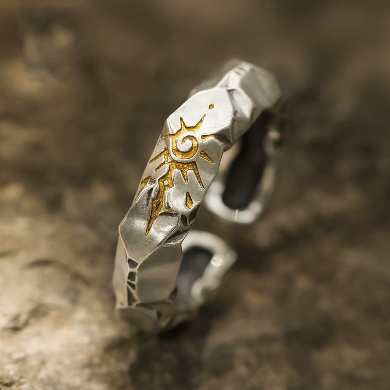 Vintage Rock Surface Sun Totem Open Ring