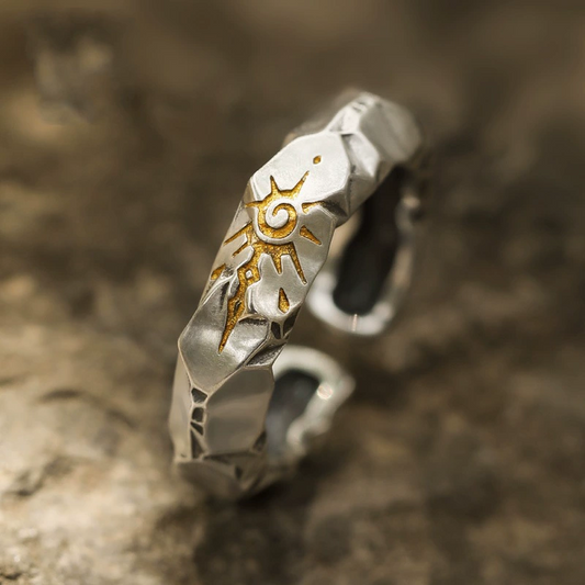 Vintage Rock Surface Sun Totem Open Ring