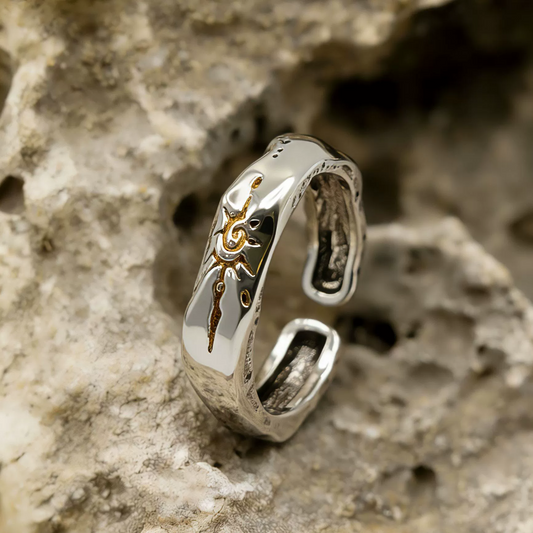 Vintage Rock Surface Sun Totem Open Ring