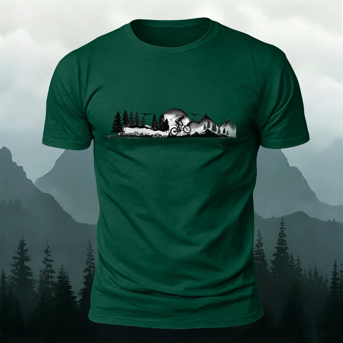 Forest Ride Chest-Print 100% Cotton Skin-Friendly T-Shirt
