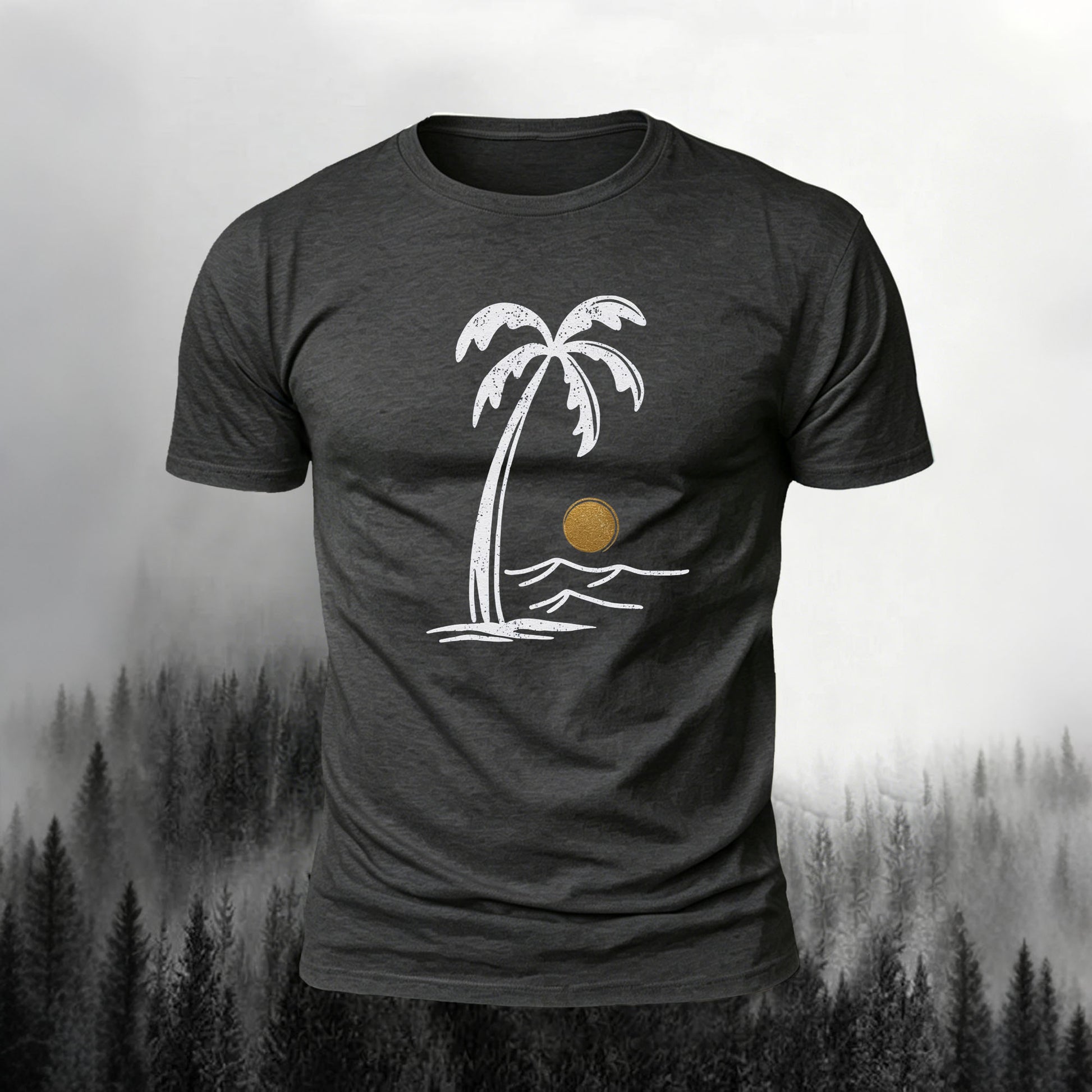Mountain Series Simple Pattern Cotton Breathable T-Shirt  Dark Grey