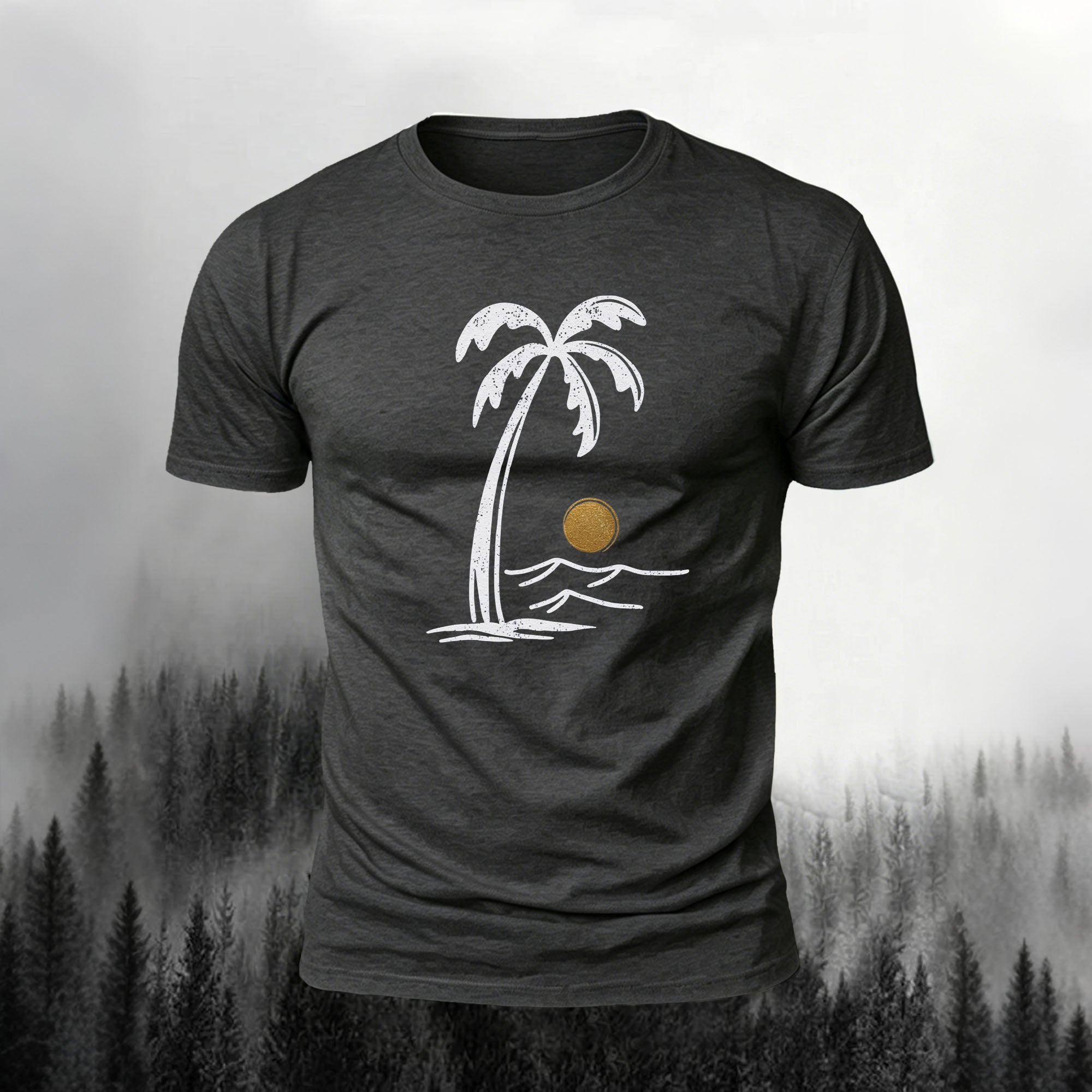 Mountain Series Simple Pattern Cotton Breathable T-Shirt  Dark Grey