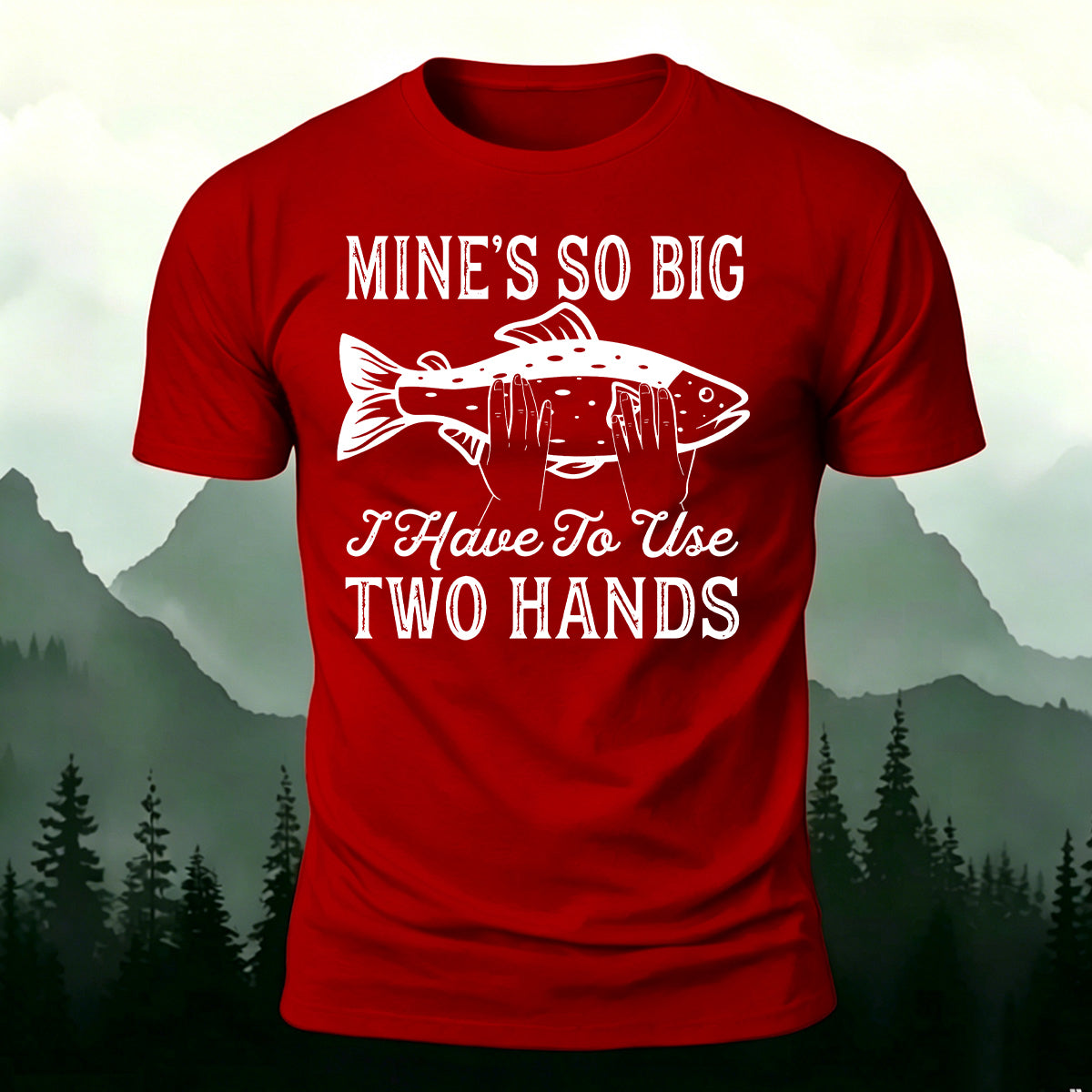 Big Fish in Hand Pattern  Daily Cotton T-shirt Red