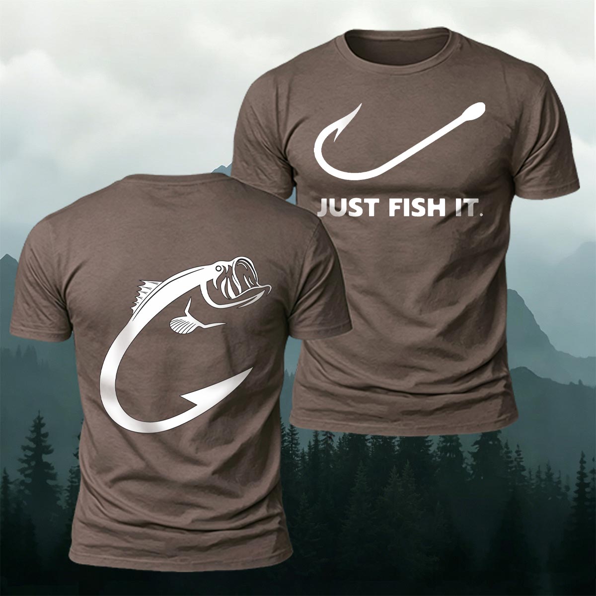 Fish and Hook Pattern Outdoor Style Casual T-Shirt