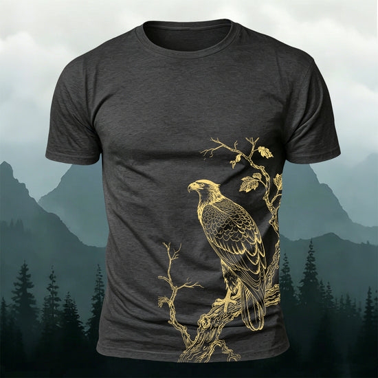Bird-on-a-Branch PrintCasual 100% Cotton T-Shirt Dark Grey