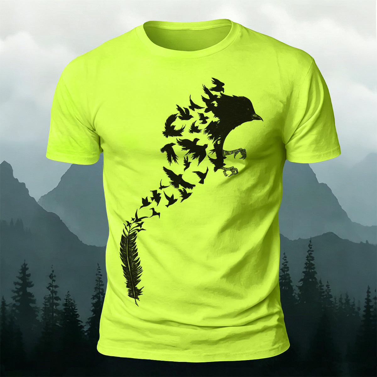 Artistic Bird Print Natural Premium Cotton T-Shirt