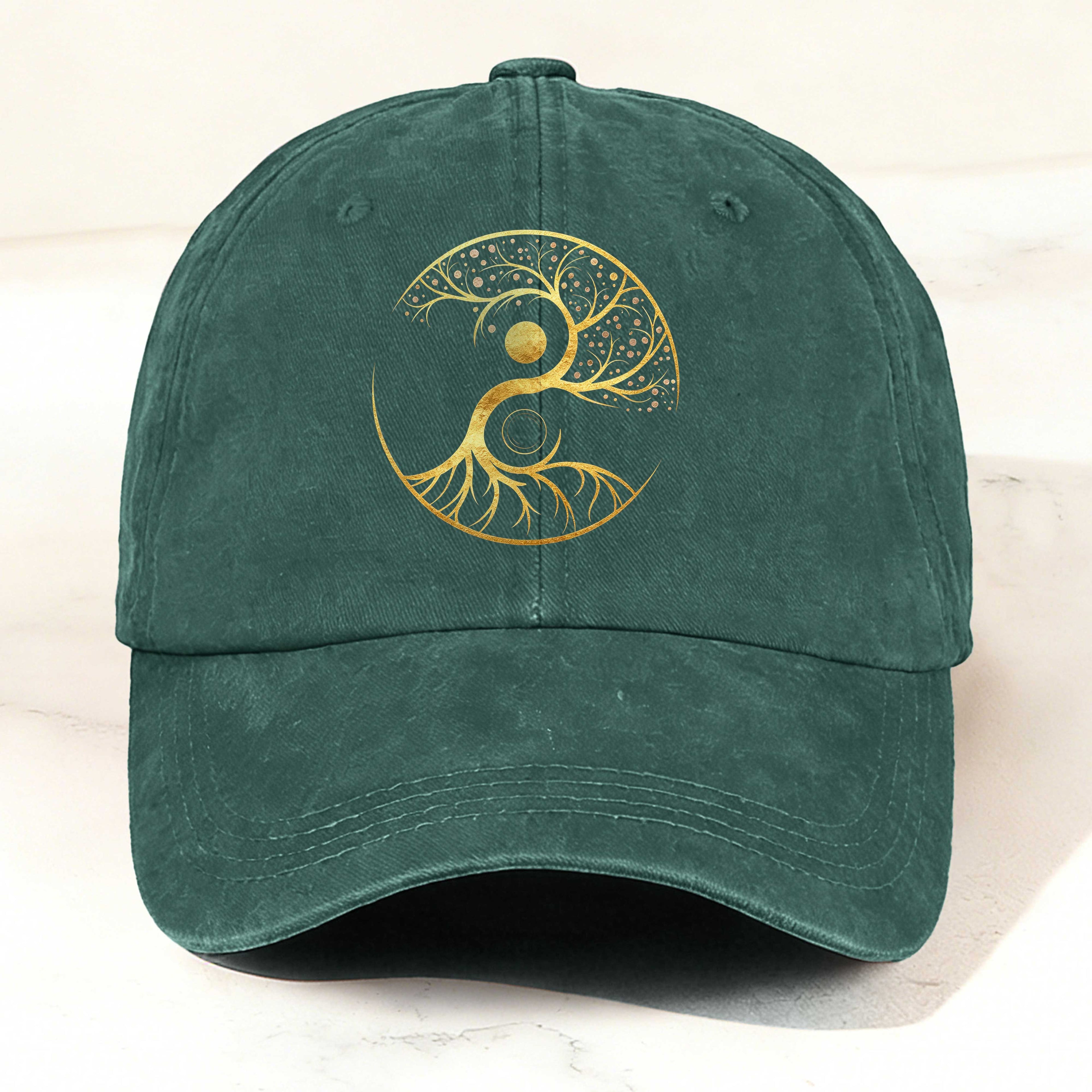 Taiji Tree Totem Printed Washed Baseball Cap