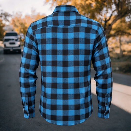 Men's Vintage Blue & Black Plaid Flannel Long Sleeve Shirt