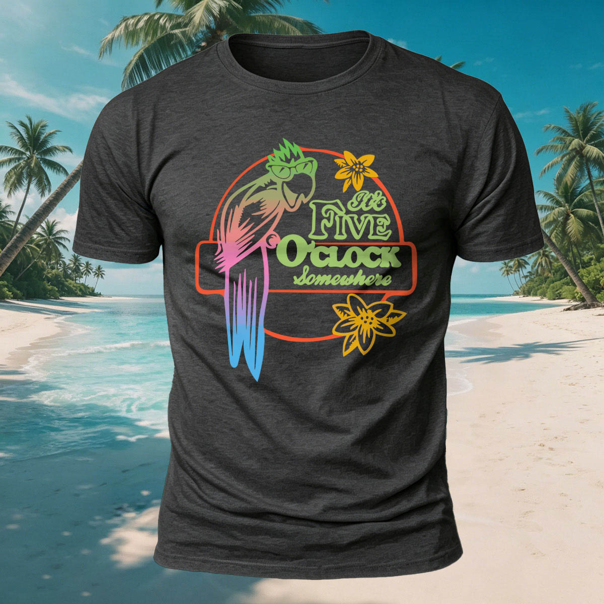Parrot Fun Pattern Outdoor Casual 100% Cotton Tee Dark Grey