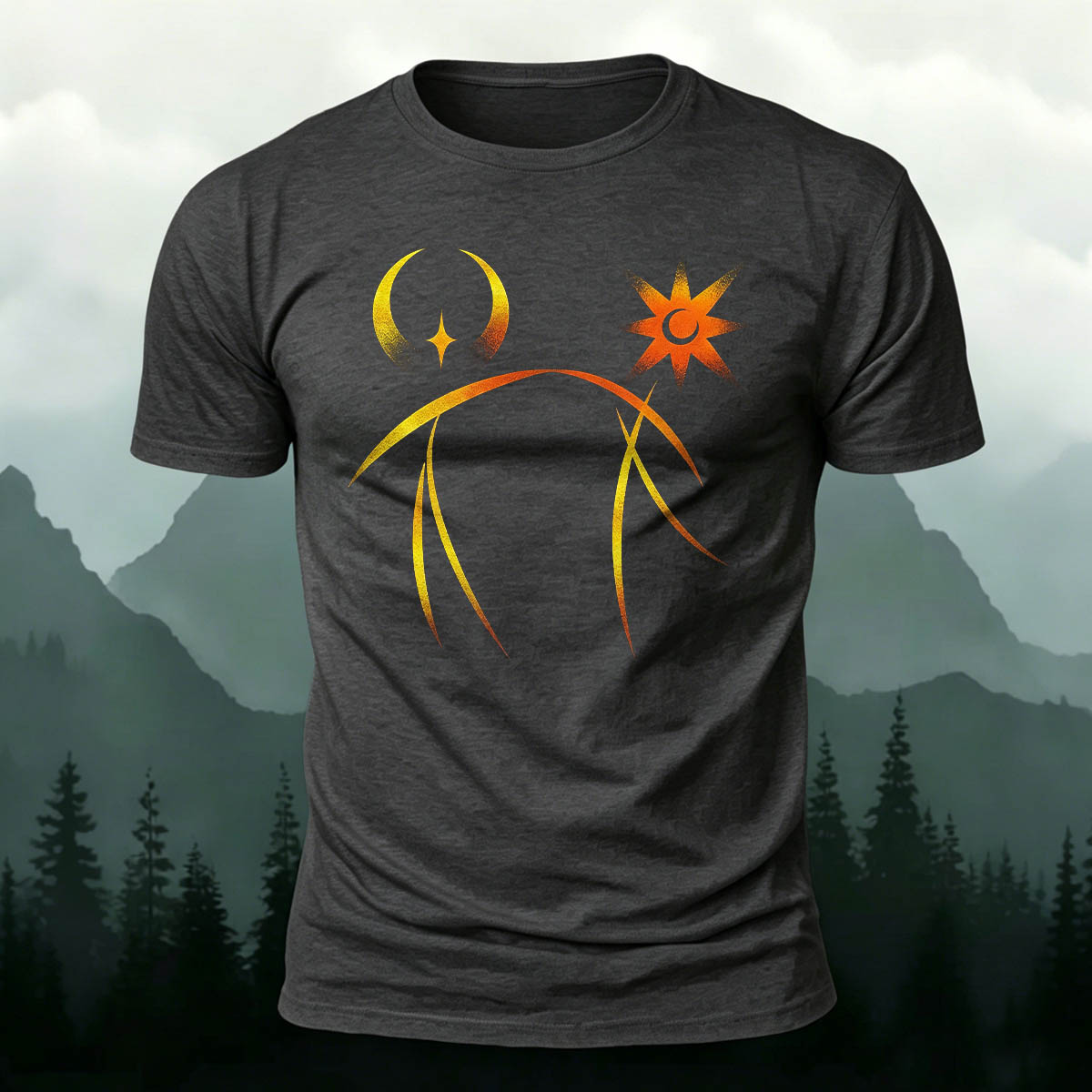 Line Sun Moon Fashion Casual Breathable T-Shirt