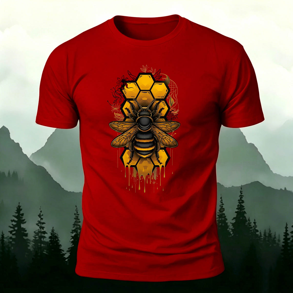 Bee Print Casual Natural 100% Cotton T-Shirt
