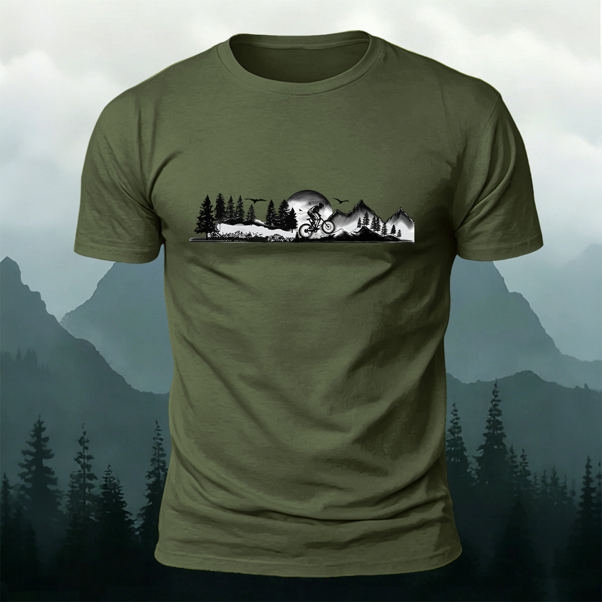 Forest Ride Chest-Print 100% Cotton Skin-Friendly T-Shirt