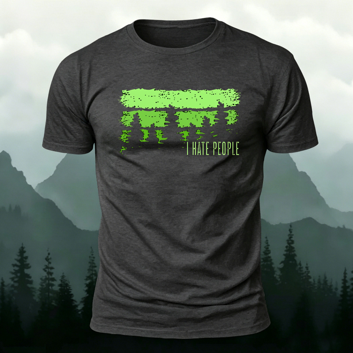 Green Printed Fashion Outdoor Breathable Material Tee Dark Grey