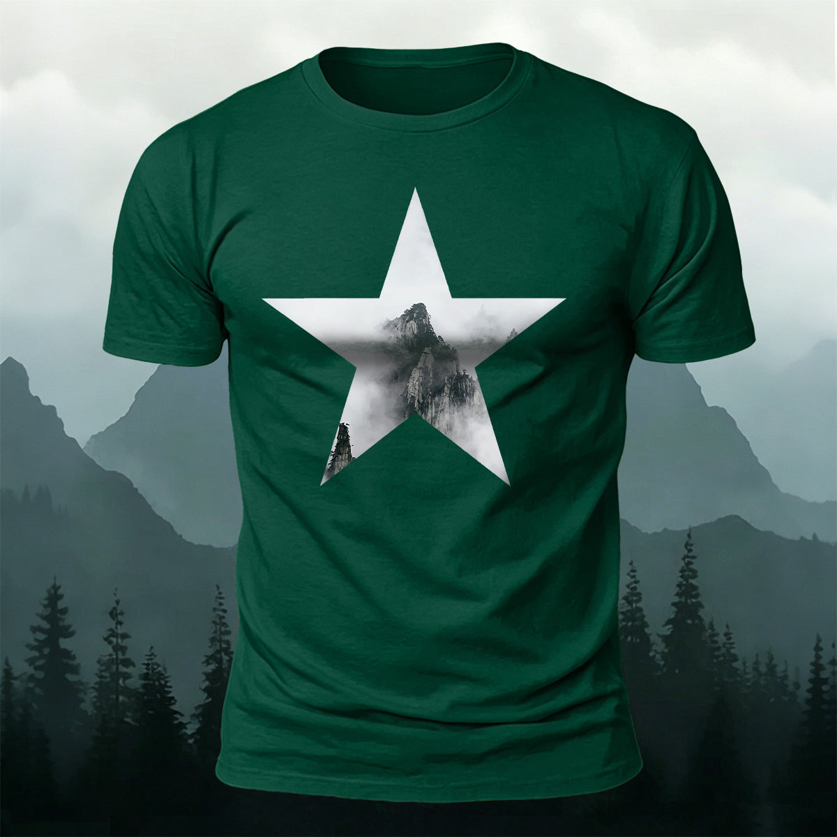 Five-Pointed Star Forest Casual Cotton T-Shirt