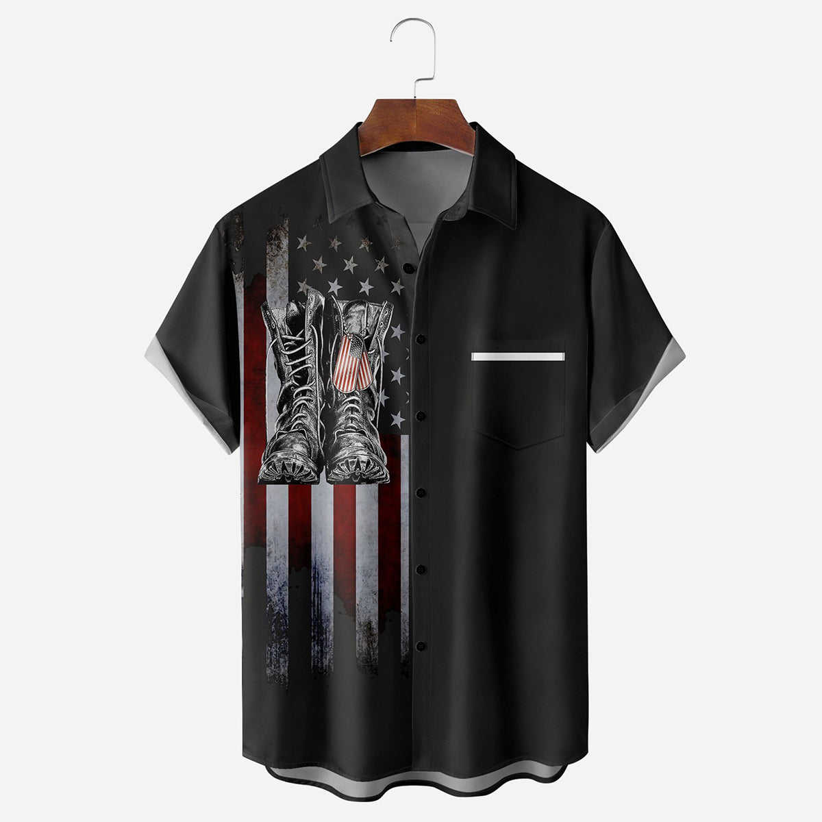 American Retro Boots Pattern Breathable Casual Shirt