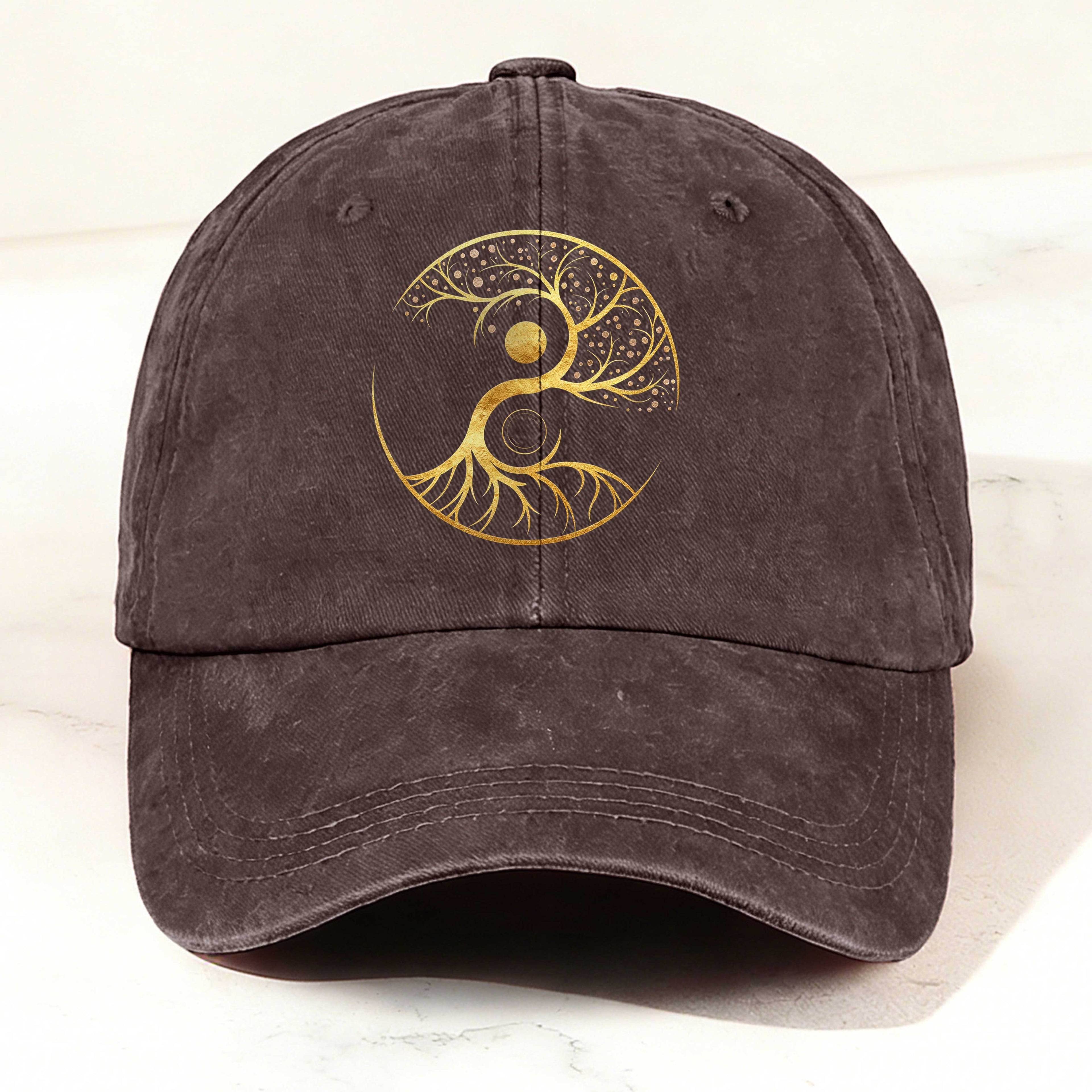 Taiji Tree Totem Printed Washed Baseball Cap