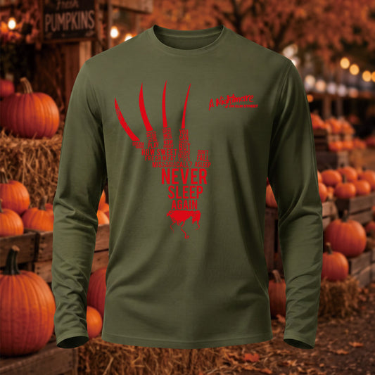 Freddy Bladed Glove Typography Word Art Halloween Printed  Long Sleeve T-Shirt