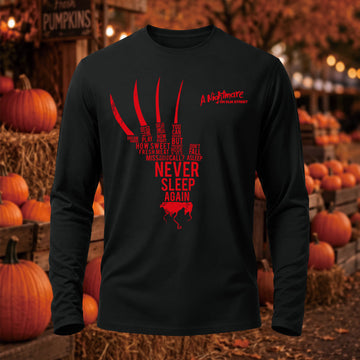 Freddy Bladed Glove Typography Word Art Halloween Printed  Long Sleeve T-Shirt