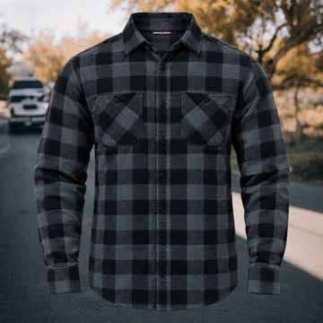 Men's Vintage Dark Grey & Black Plaid Flannel Long Sleeve Shirt