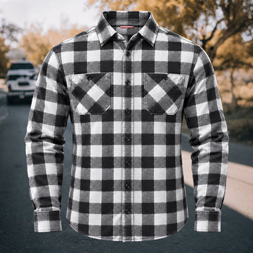 Men's Vintage Black & White Plaid Flannel Long Sleeve Shirt