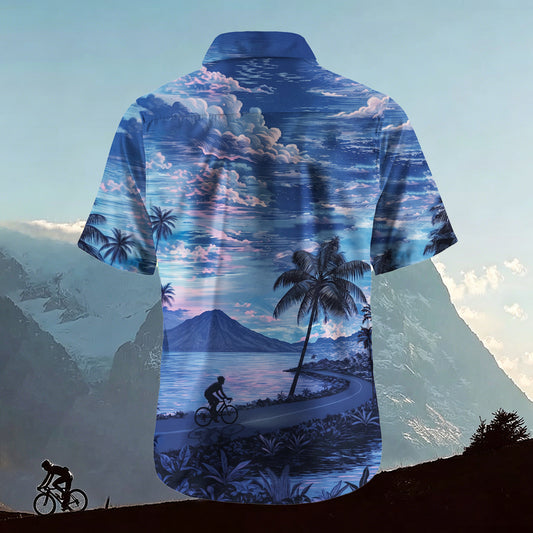 Sublimation Men's Sunset Coast Scenery Collared Hawaiian Shirt