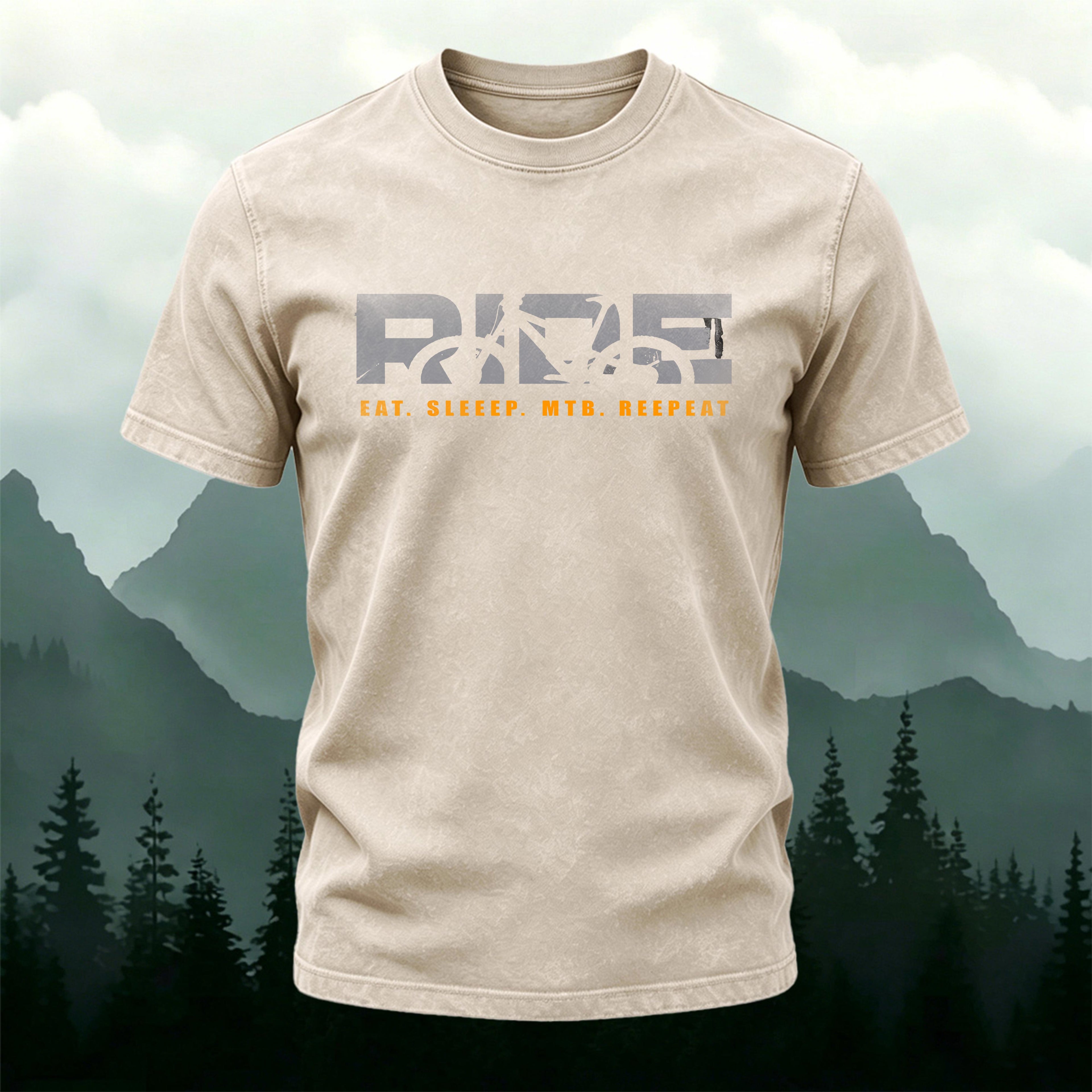 Ride Letter Print Washed Cotton Casual T-Shirt