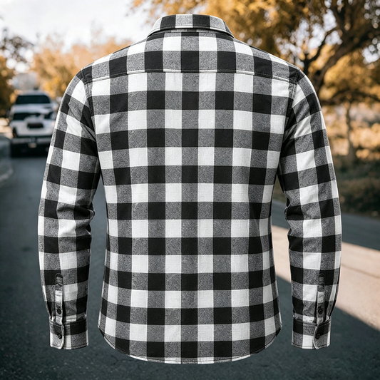 Men's Vintage Black & White Plaid Flannel Long Sleeve Shirt