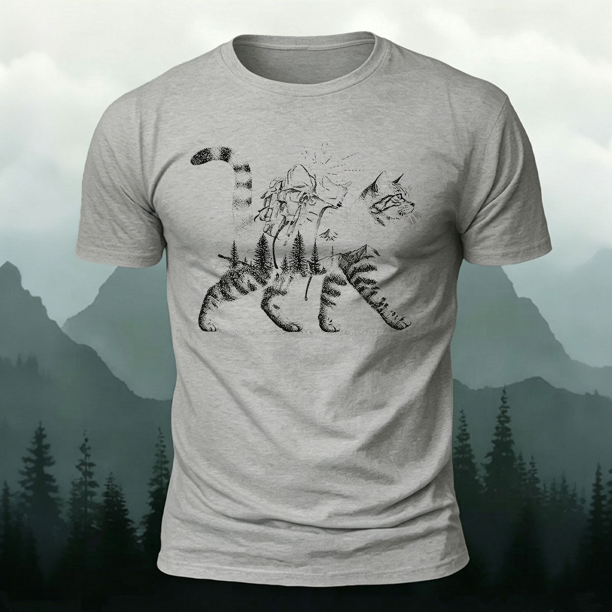 Scenic Kitten Pattern Premium Cotton Comfortable T-shirt Grey