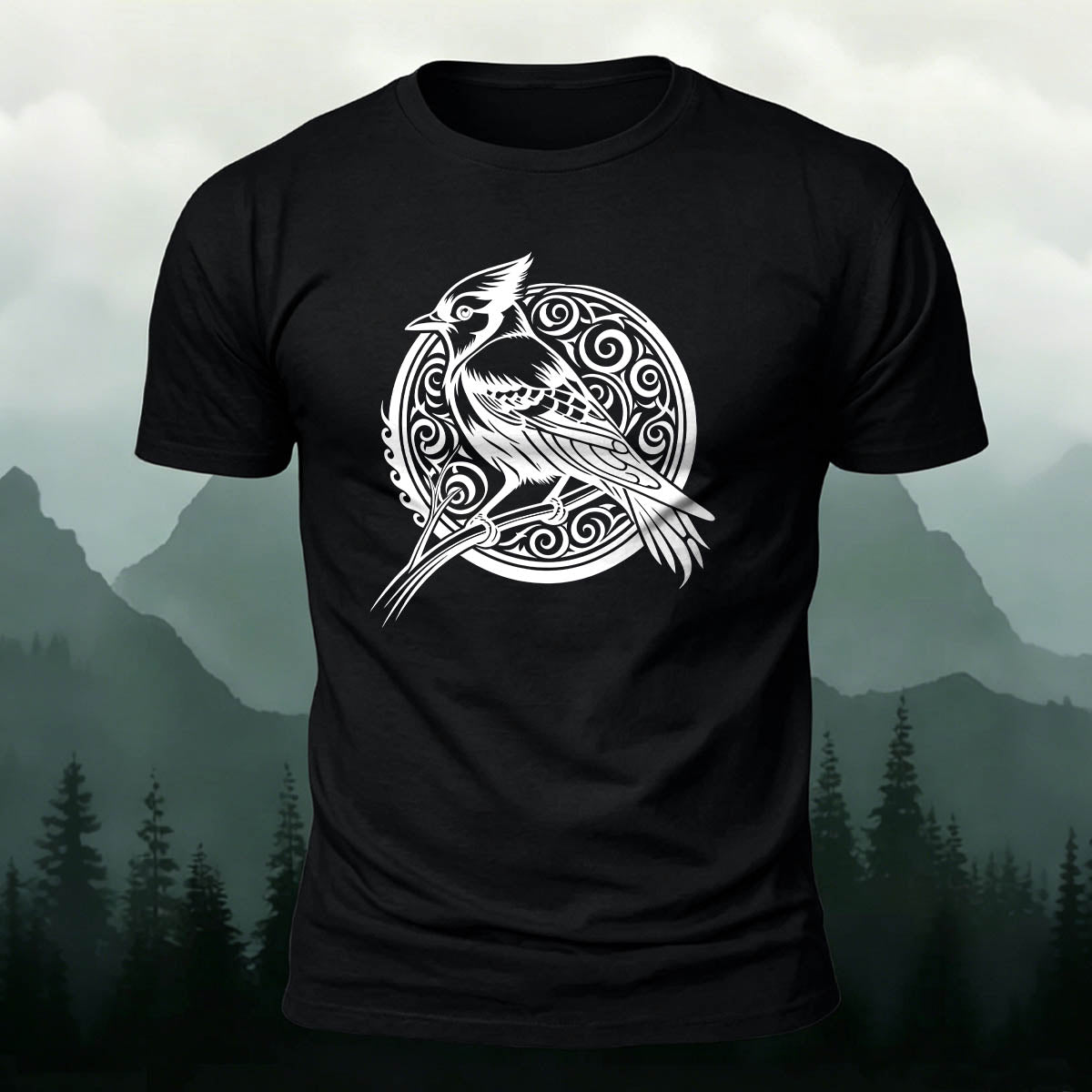 Vintage Bird Circle Print Versatile Cotton T-Shirt