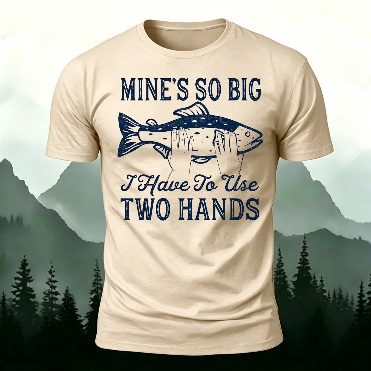 Big Fish in Hand Pattern  Daily Cotton T-shirt Beige