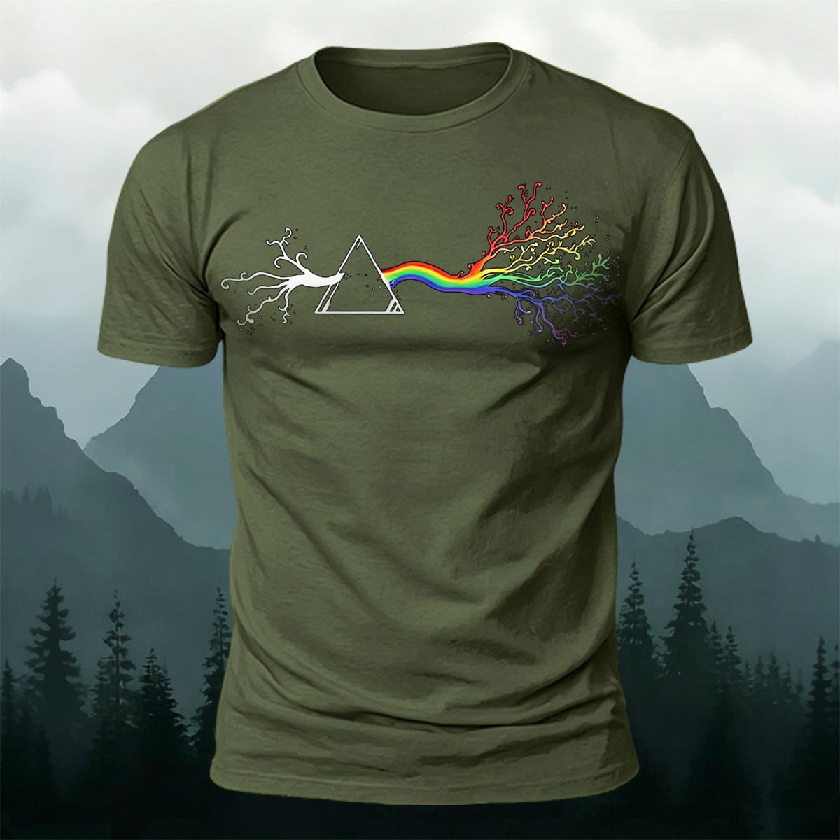 Colorful Tree Print Premium Cotton Round Neck T-Shirt AMG