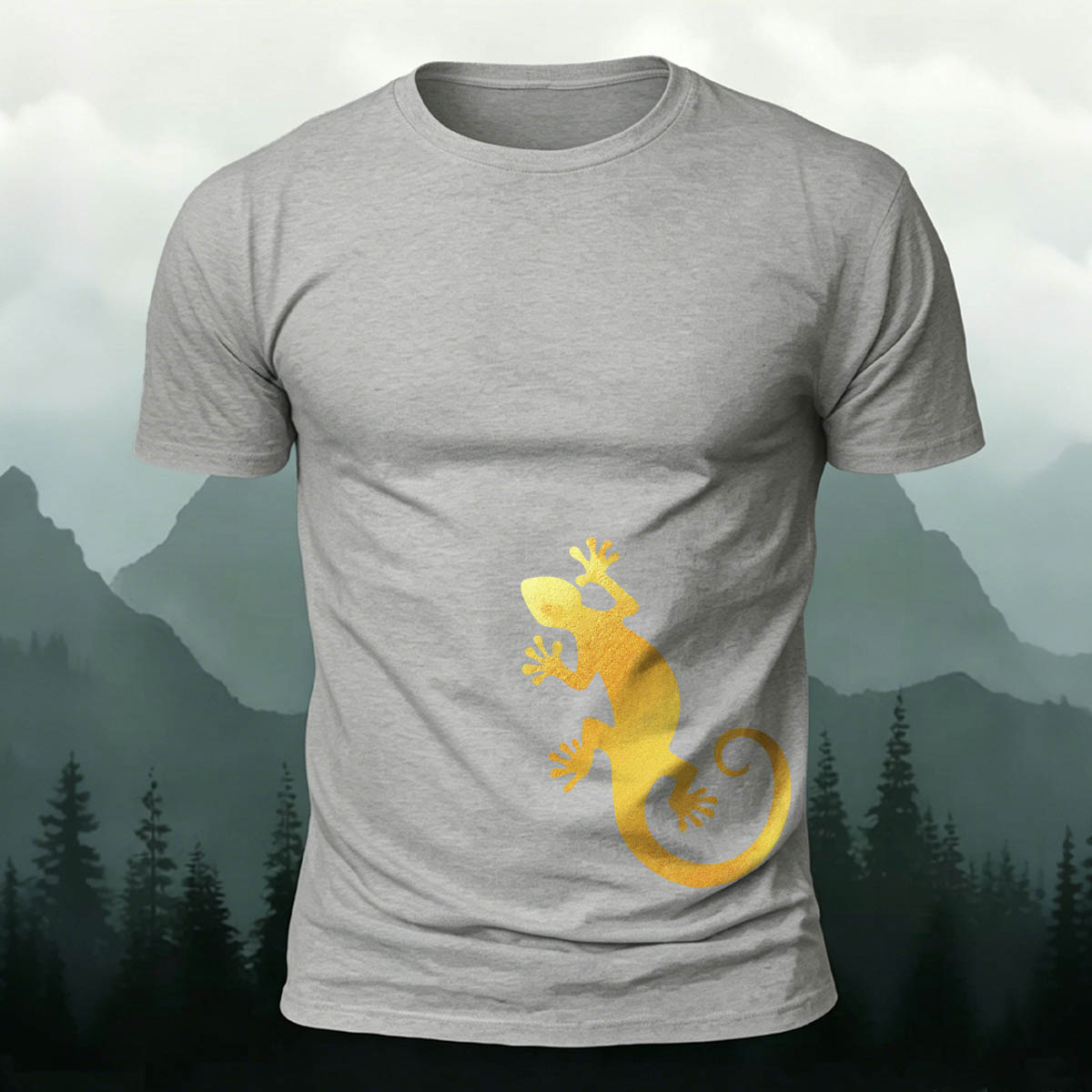 Golden Gecko Print 100% Cotton Crew Neck T-Shirt