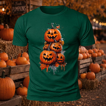 Premium Cotton Halloween Pumpkin Tower Printed T-Shirt