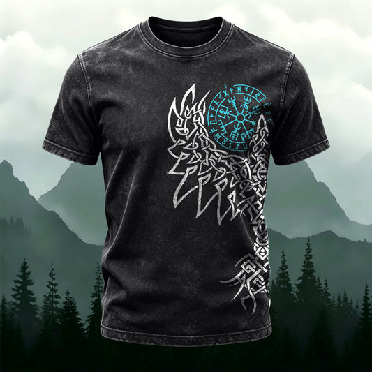 Washed Cotton Tribal Totem Print Casual T-Shirt