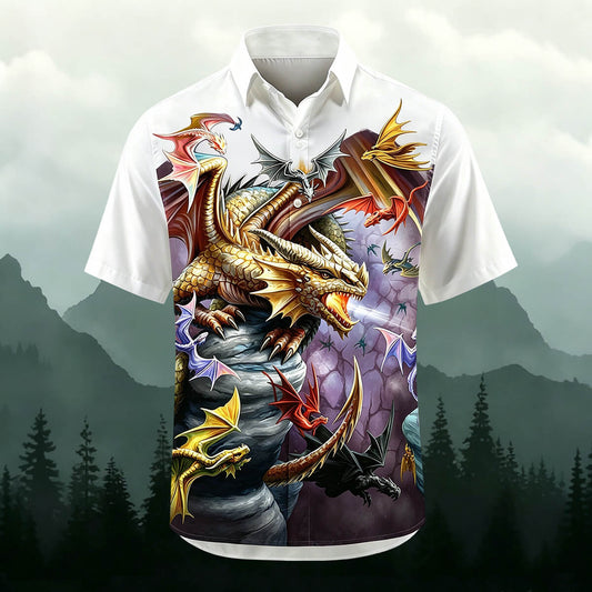 Sublimation Epic Fantasy Dragon Print Casual Shirt