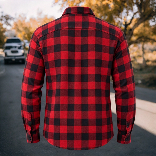 Men's Vintage Red & Black Plaid Flannel Long Sleeve Shirt