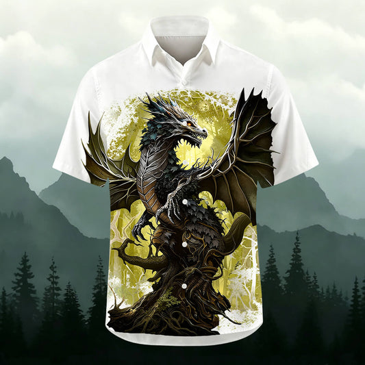 Sublimation Cool Forest Dragon Print Casual Shirt
