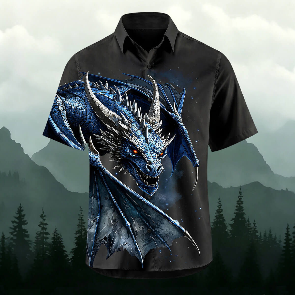 Sublimation Fantasy Ice Dragon Print Casual Shirt