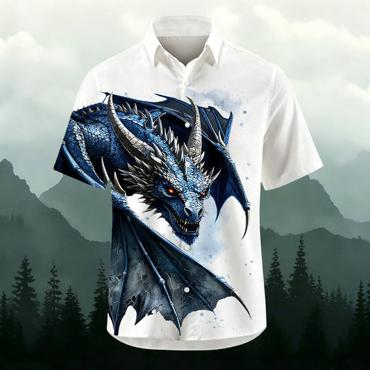Sublimation Fantasy Ice Dragon Print Casual Shirt