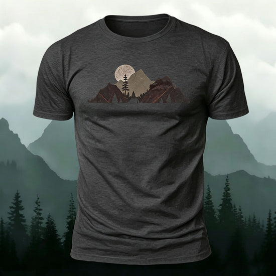 Mountain Landscape Pattern Natural Style Casual T-Shirt Dark grey